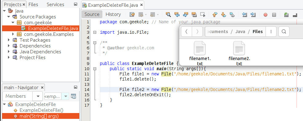 Delete a file in Java