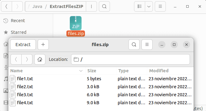 Extract files from a ZIP in Java